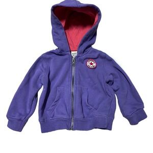 Converse Hoodie Girls 12M Purple Full Zip Athletic Sporty Pink White Striped‎